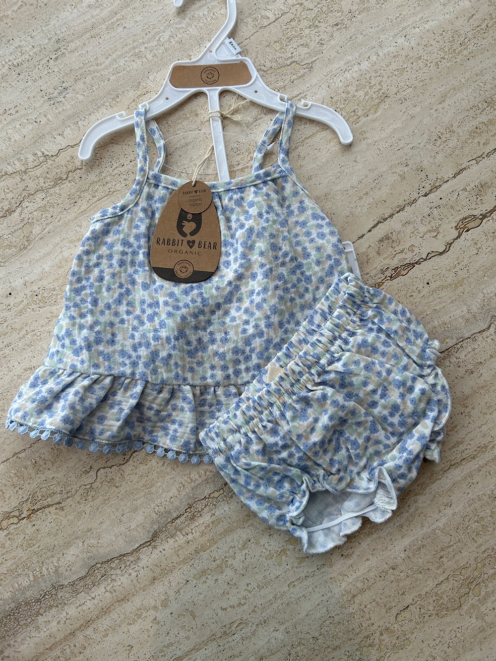 NEW 🆕 Rabbit + Bear 100% organic cotton Floral Tank Top and Bloomers Set 3-6 mo